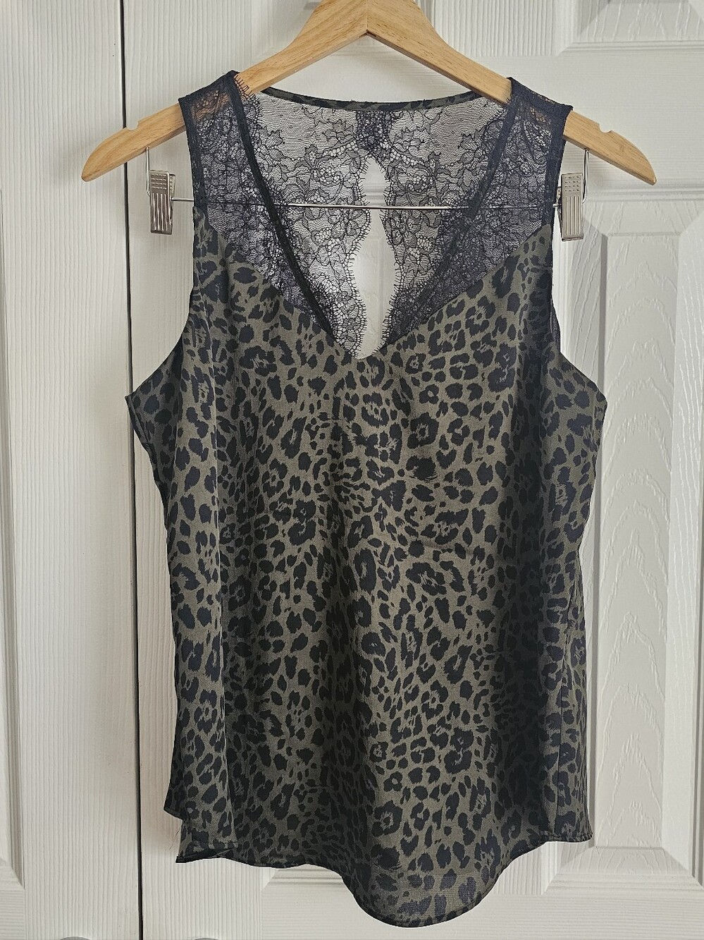 Lace-Trim Leopard Sleeveless Top - Olive/Black